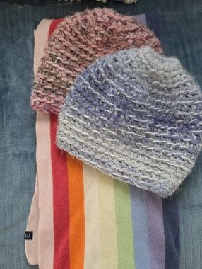 GAP Rainbow Stripe Wool Scarf with Pink and Blue Alpaca Wool Hand Knit Beanies